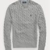 Graue Ralph Lauren Herrenpullover aus Baumwolle mit Zopfmuster Graue Ralph Lauren Herrenpullover aus Baumwolle mit Zopfmuster