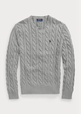 Graue Ralph Lauren Herrenpullover aus Baumwolle mit Zopfmuster