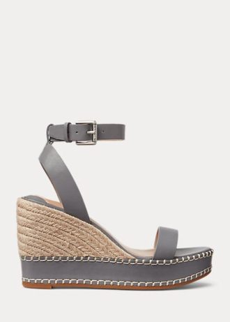 Graue Ralph Lauren Hilarie-Espadrilles aus Leder für Damen