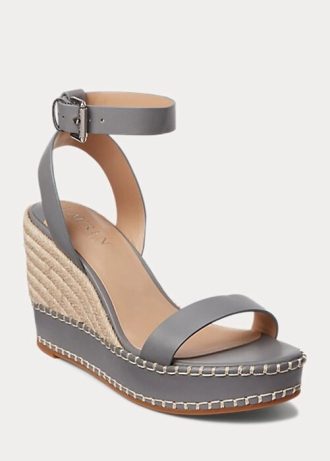 Graue Ralph Lauren Hilarie-Espadrilles aus Leder für Damen
