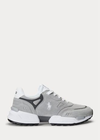Graue Ralph Lauren Jogger Wildleder- und Mesh-Sneakers für Herren Graue Ralph Lauren Jogger Wildleder- und Mesh-Sneakers für Herren