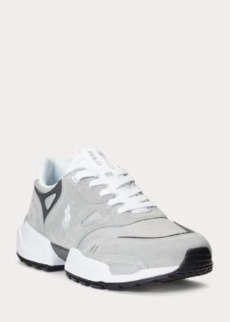 Graue Ralph Lauren Jogger Wildleder- und Mesh-Sneakers für Herren Graue Ralph Lauren Jogger Wildleder- und Mesh-Sneakers für Herren