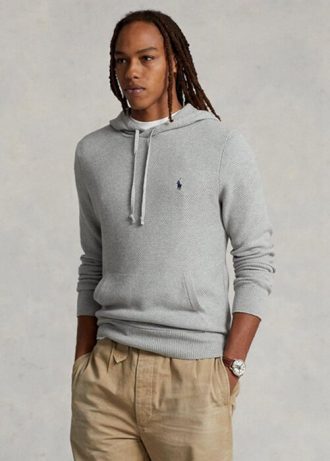 Graue Ralph Lauren Pullover mit Kapuze aus strukturierter Baumwolle für Herren
