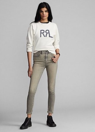 Graue Ralph Lauren Stretch High Skinny Distressed Jeans für Damen