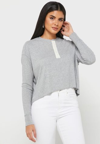 Graue Ralph Lauren Strickoberteile mit Rundhalsausschnitt für Damen