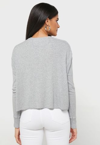 Graue Ralph Lauren Strickoberteile mit Rundhalsausschnitt für Damen