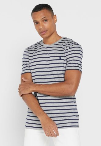 Graue Ralph Lauren T-Shirts mit Rundhalsausschnitt und Streifen für Herren Graue Ralph Lauren T-Shirts mit Rundhalsausschnitt und Streifen für Herren