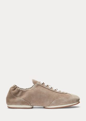 Graue Ralph Lauren The Suede Pony Ballerina-Sneakers für Damen Graue Ralph Lauren The Suede Pony Ballerina-Sneakers für Damen