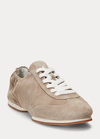Graue Ralph Lauren The Suede Pony Ballerina-Sneakers für Damen Graue Ralph Lauren The Suede Pony Ballerina-Sneakers für Damen