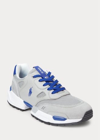Graue / Royalblaue Ralph Lauren Jogger Wildleder & Mesh Sneakers für Herren Graue / Royalblaue Ralph Lauren Jogger Wildleder & Mesh Sneakers für Herren