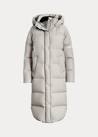 Graue wasserabweisende Daunenmäntel mit Kapuze von Ralph Lauren für Damen Graue wasserabweisende Daunenmäntel mit Kapuze von Ralph Lauren für Damen