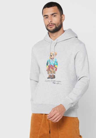 Grauer bedruckter Kapuzenpullover von Ralph Lauren für Herren