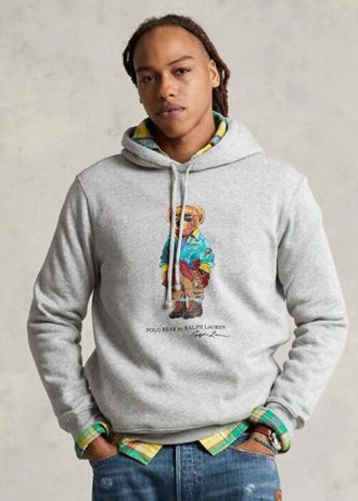 Grauer Fleece-Hoodie mit Polo Bear von Ralph Lauren für Herren