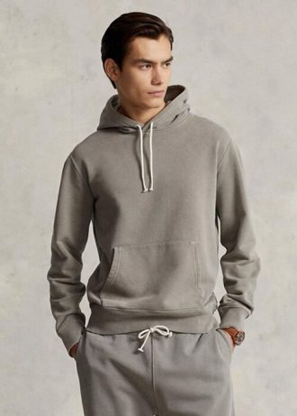 Grauer Ralph Lauren Fleece-Hoodie aus Bio-Baumwolle für Herren