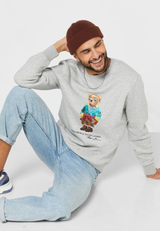 Graues Polo Bear-Sweatshirt mit Ralph Lauren-Print für Herren