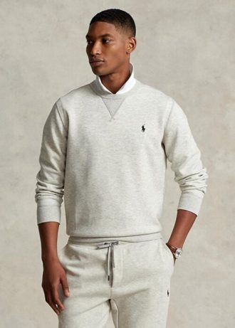 Graues Ralph Lauren Doppelstrick-Pullover-Sweatshirt für Herren
