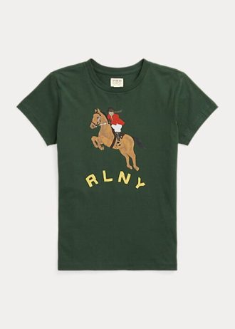 Grüne Damen Ralph Lauren Equestrian Appliqué Logo Jersey T-Shirts Grüne Damen Ralph Lauren Equestrian Appliqué Logo Jersey T-Shirts