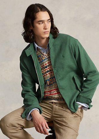 Grüne Herrenjacken aus Leinen-Mix mit Fischgrätenmuster von Ralph Lauren