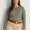 Grüne Langarmshirts aus Baumwollmischung von Ralph Lauren für Damen Grüne Langarmshirts aus Baumwollmischung von Ralph Lauren für Damen