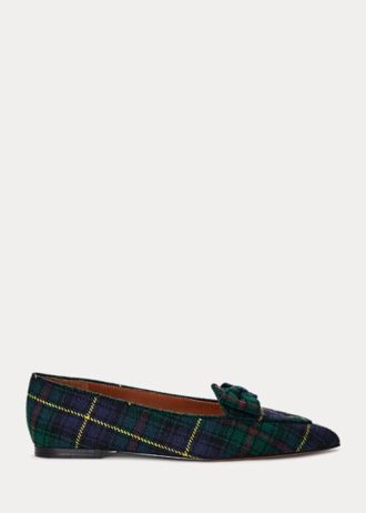Grüne Ralph Lauren Ashtyn Plaid Wool Pointed Loafers für Damen