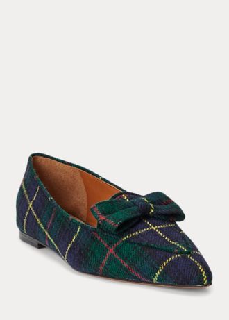 Grüne Ralph Lauren Ashtyn Plaid Wool Pointed Loafers für Damen