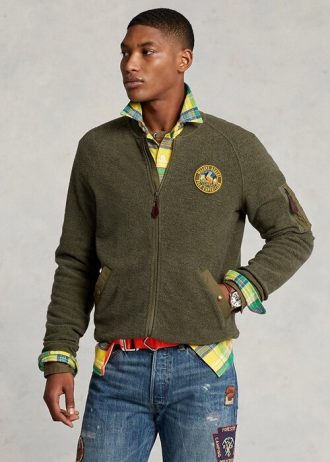 Grüne Ralph Lauren Bomberjacken aus gebürstetem Fleece für Herren