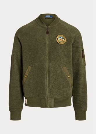 Grüne Ralph Lauren Bomberjacken aus gebürstetem Fleece für Herren