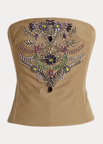 Grüne Ralph Lauren Cailin Verzierte Bustier-Oberteile aus Baumwolle für Damen