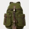 Grüne Ralph Lauren Canvas-Rucksäcke mit Lederbesatz für Herren Grüne Ralph Lauren Canvas-Rucksäcke mit Lederbesatz für Herren