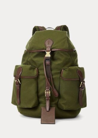 Grüne Ralph Lauren Canvas-Rucksäcke mit Lederbesatz für Herren