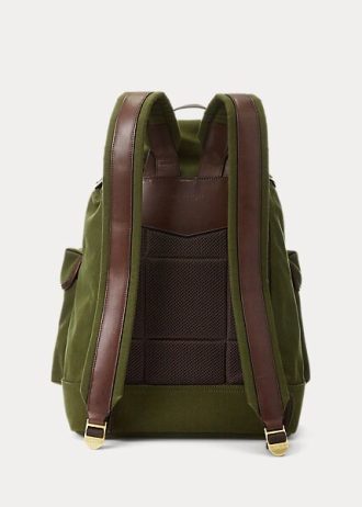 Grüne Ralph Lauren Canvas-Rucksäcke mit Lederbesatz für Herren