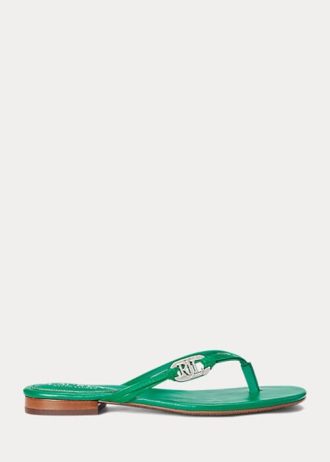 Grüne Ralph Lauren Emalia Zehentrenner aus Nappaleder für Damen Grüne Ralph Lauren Emalia Zehentrenner aus Nappaleder für Damen