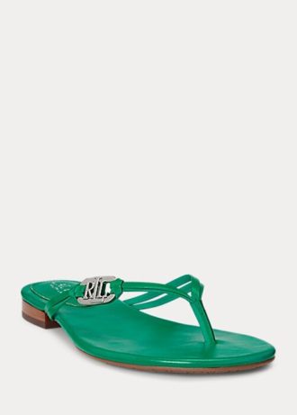 Grüne Ralph Lauren Emalia Zehentrenner aus Nappaleder für Damen Grüne Ralph Lauren Emalia Zehentrenner aus Nappaleder für Damen