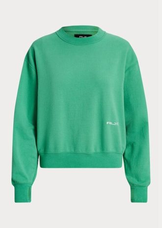 Grüne Ralph Lauren Fleece-Sweatshirts mit Rundhalsausschnitt für Damen