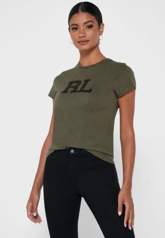 Grüne Ralph Lauren Graphic Rundhals-T-Shirts für Damen Grüne Ralph Lauren Graphic Rundhals-T-Shirts für Damen