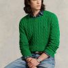 Grüne Ralph Lauren Herren Pullover mit Zopfmuster aus Baumwolle Grüne Ralph Lauren Herren Pullover mit Zopfmuster aus Baumwolle