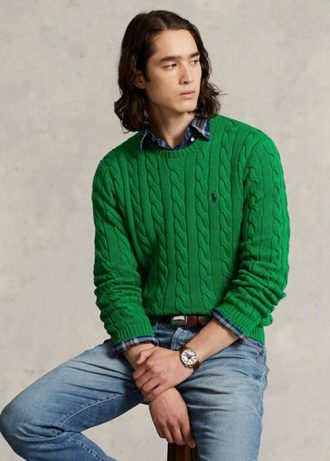 Grüne Ralph Lauren Herren Pullover mit Zopfmuster aus Baumwolle