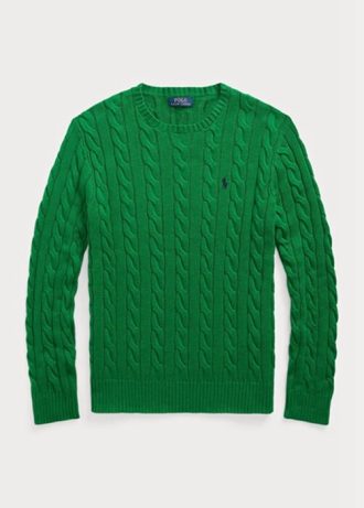 Grüne Ralph Lauren Herren Pullover mit Zopfmuster aus Baumwolle