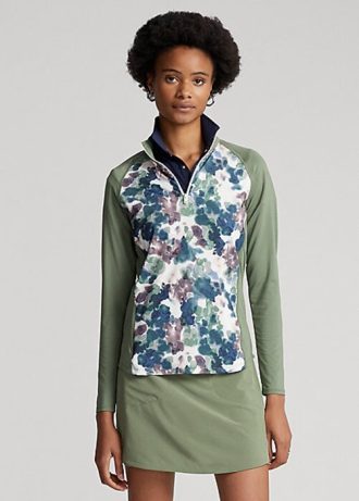 Grüne Ralph Lauren Jersey-Sweatshirts mit Viertelreißverschluss für Damen Grüne Ralph Lauren Jersey-Sweatshirts mit Viertelreißverschluss für Damen