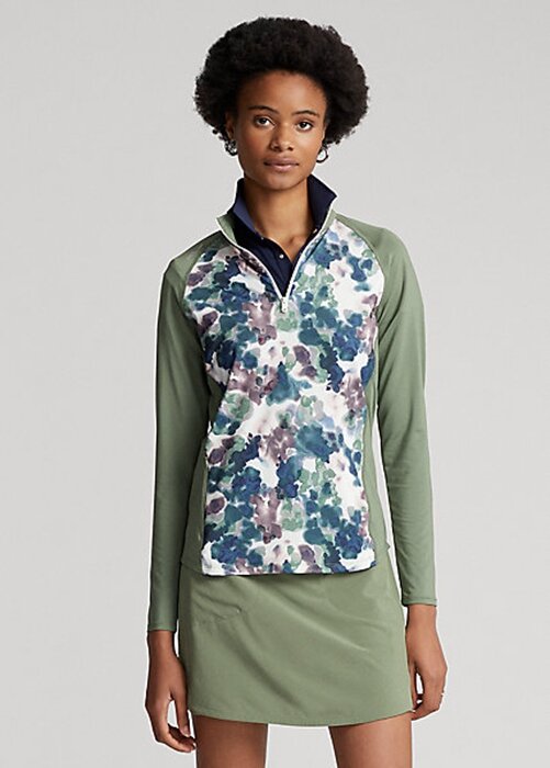 Grüne Ralph Lauren Jersey-Sweatshirts mit Viertelreißverschluss für Damen Grüne Ralph Lauren Jersey-Sweatshirts mit Viertelreißverschluss für Damen
