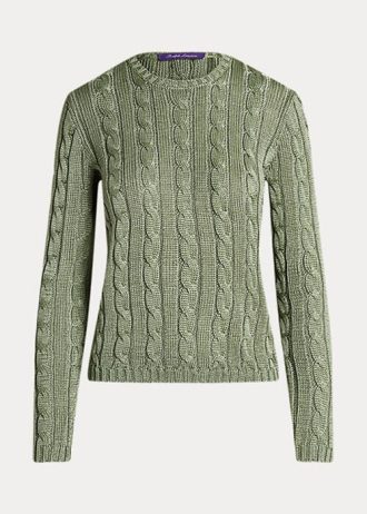 Grüne Ralph Lauren Pullover aus Seide mit Zopfmuster und Rundhalsausschnitt für Damen