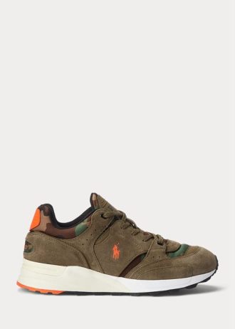 Grüne Ralph Lauren Trackster 200 Wildleder- und Camo-Twill-Sneakers für Herren