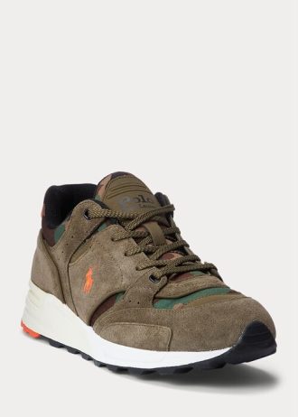 Grüne Ralph Lauren Trackster 200 Wildleder- und Camo-Twill-Sneakers für Herren