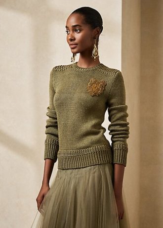 Grüne Ralph Lauren Verzierte Pullover aus Seidenmischung mit Rundhalsausschnitt für Damen
