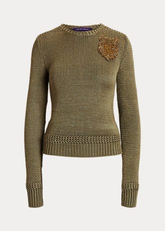 Grüne Ralph Lauren Verzierte Pullover aus Seidenmischung mit Rundhalsausschnitt für Damen