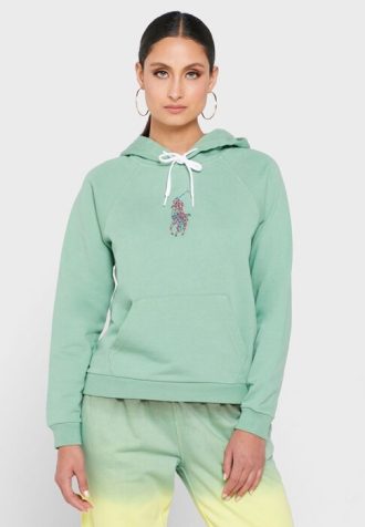 Grüner Ralph Lauren Strick-Hoodie mit Taschendetail für Damen