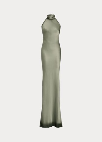 Grünes Abendkleid „Chilton“ aus gewaschenem Satin für Damen von Ralph Lauren