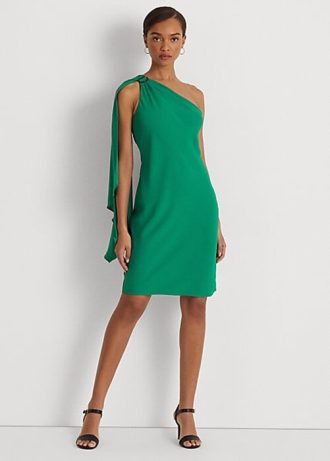 Grünes Cocktailkleid aus Georgette mit One-Shoulder-Träger von Ralph Lauren für Damen
