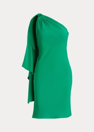 Grünes Cocktailkleid aus Georgette mit One-Shoulder-Träger von Ralph Lauren für Damen