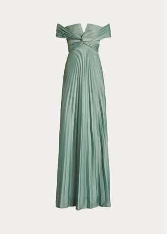 Grünes Ralph Lauren Merridan Plissee-Abendkleid aus Jersey für Damen